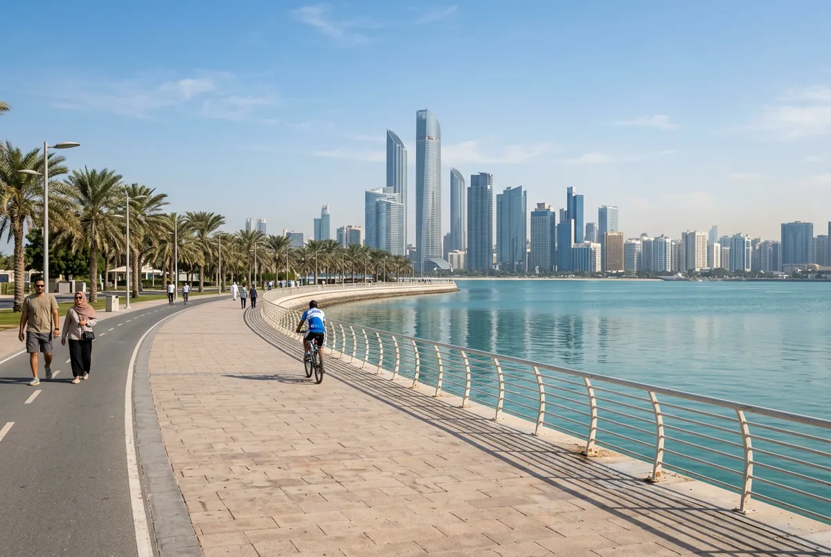 Abu Dhabi Corniche waterfront with the city skyline