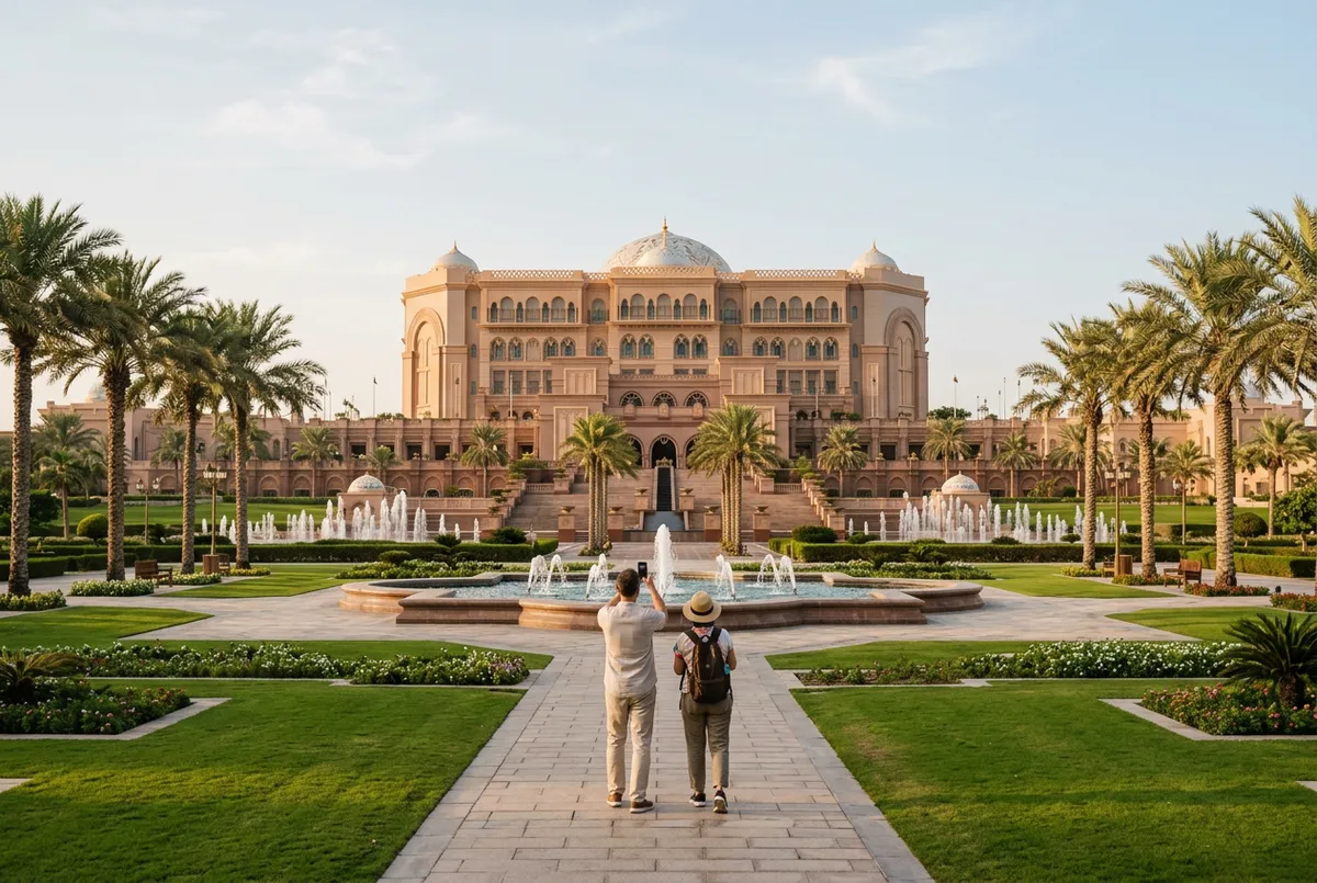 Emirates Palace seen from the gardens during the photo stop