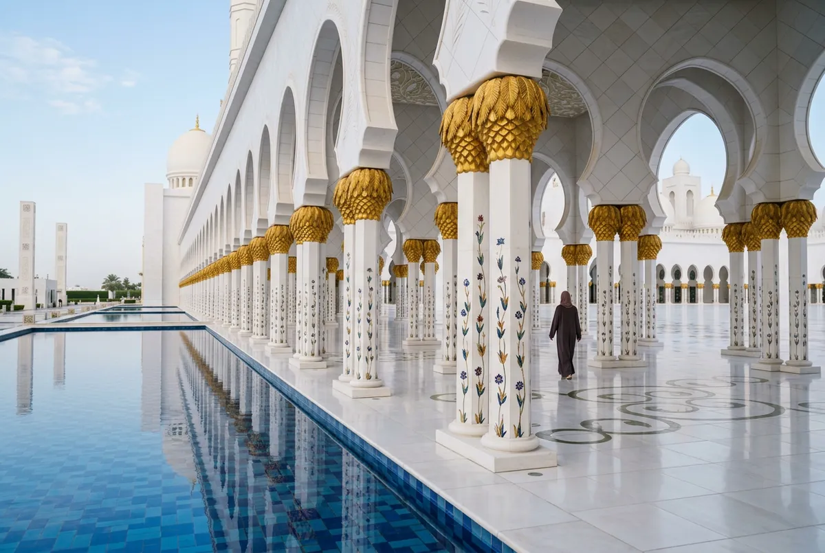 Columns and reflecting pool at Sheikh Zayed Grand Mosque
